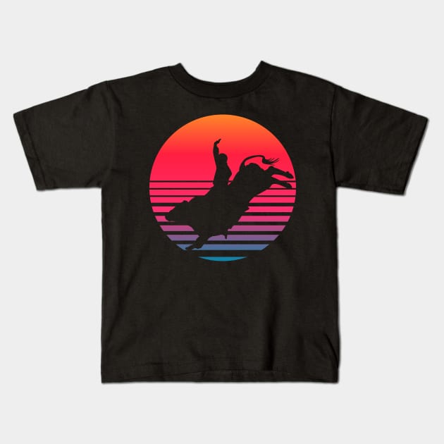 Cowboy Bull Rider retro sunset Kids T-Shirt by Geoji 